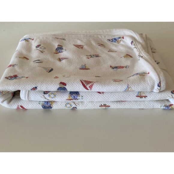 Laura Ashley Baby Boy Blanket Teddy Bear Sailboat Measures 27"x28" - Picture 7 of 13